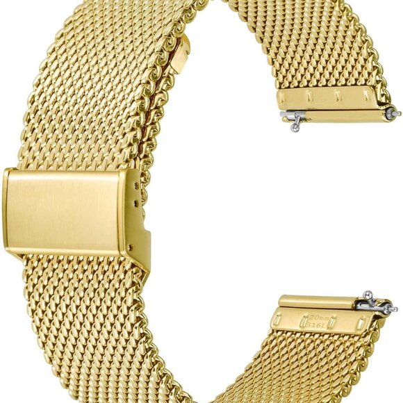 Metal Mesh Watch Band Stainless Steel 22mm Gold Breathable Adjustable - Picture 1 of 9